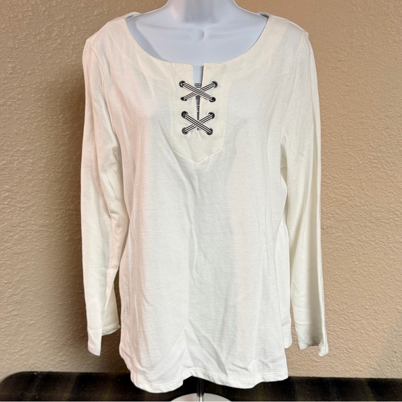 Talbots Tops - 4/$15 Talbots Cream Long Sleeve Lace-Up Top